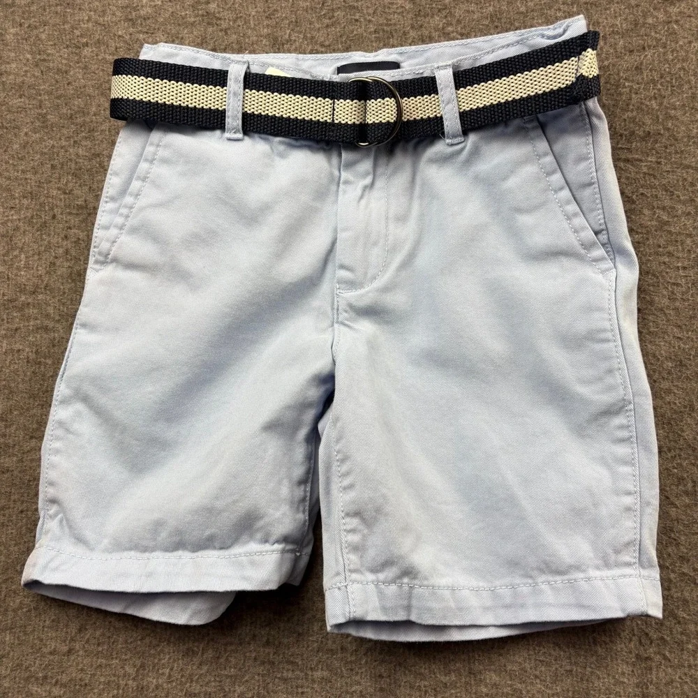 The Childrens Place Boys Shorts Set 2 Pairs Light Blue Yellow Belt Size 6 Preppy
